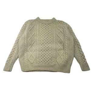 Lands End Womens 100% Wool Ireland Aran Cable Fisherman Sweater Size L